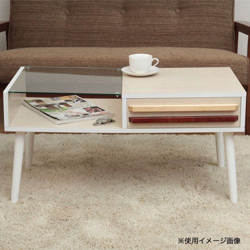センターテーブル ガラス 幅800×奥行430×高さ420mm 引き出し付テーブル