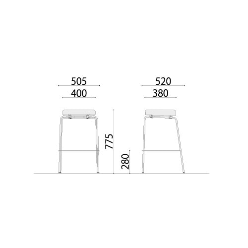 カウンターチェア 幅505×奥行520×高さ775mm 布張り スチール脚 ハイ
