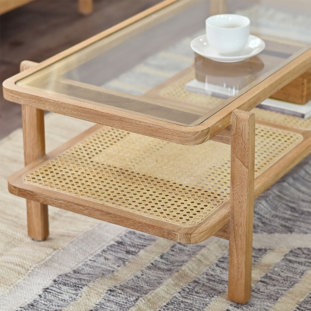 センターテーブル 幅100cm 木製 ガラス天板 テーブル T188XP