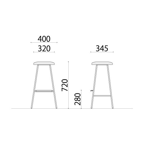 ハイチェア 合成皮革張り 幅400×奥行345×高さ720mm スチール脚