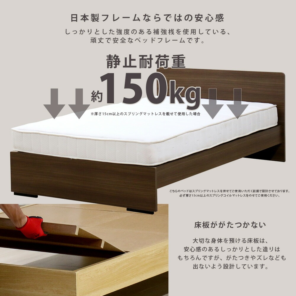 シングルベッド マットレス付き パネル型 木製 ベッド 374-S-172BDG