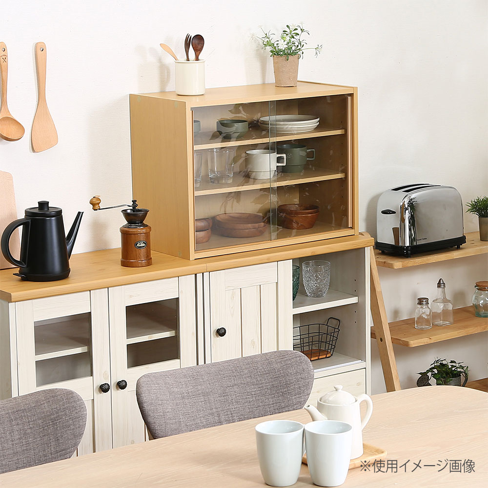 ミニ食器棚 幅600×奥行290×高さ440mm 耐荷重20kg ガラス戸 木製棚