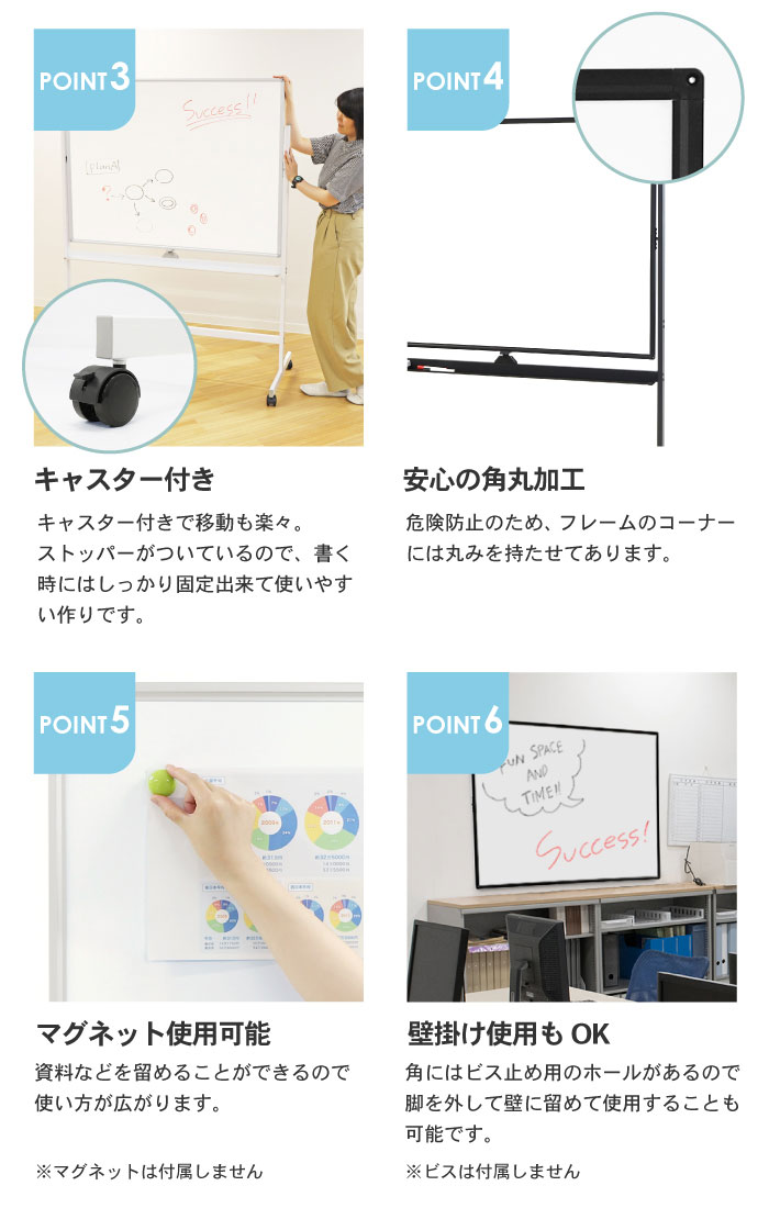ホワイトボード 脚付き 両面 スチール 幅600×高さ900mm WB