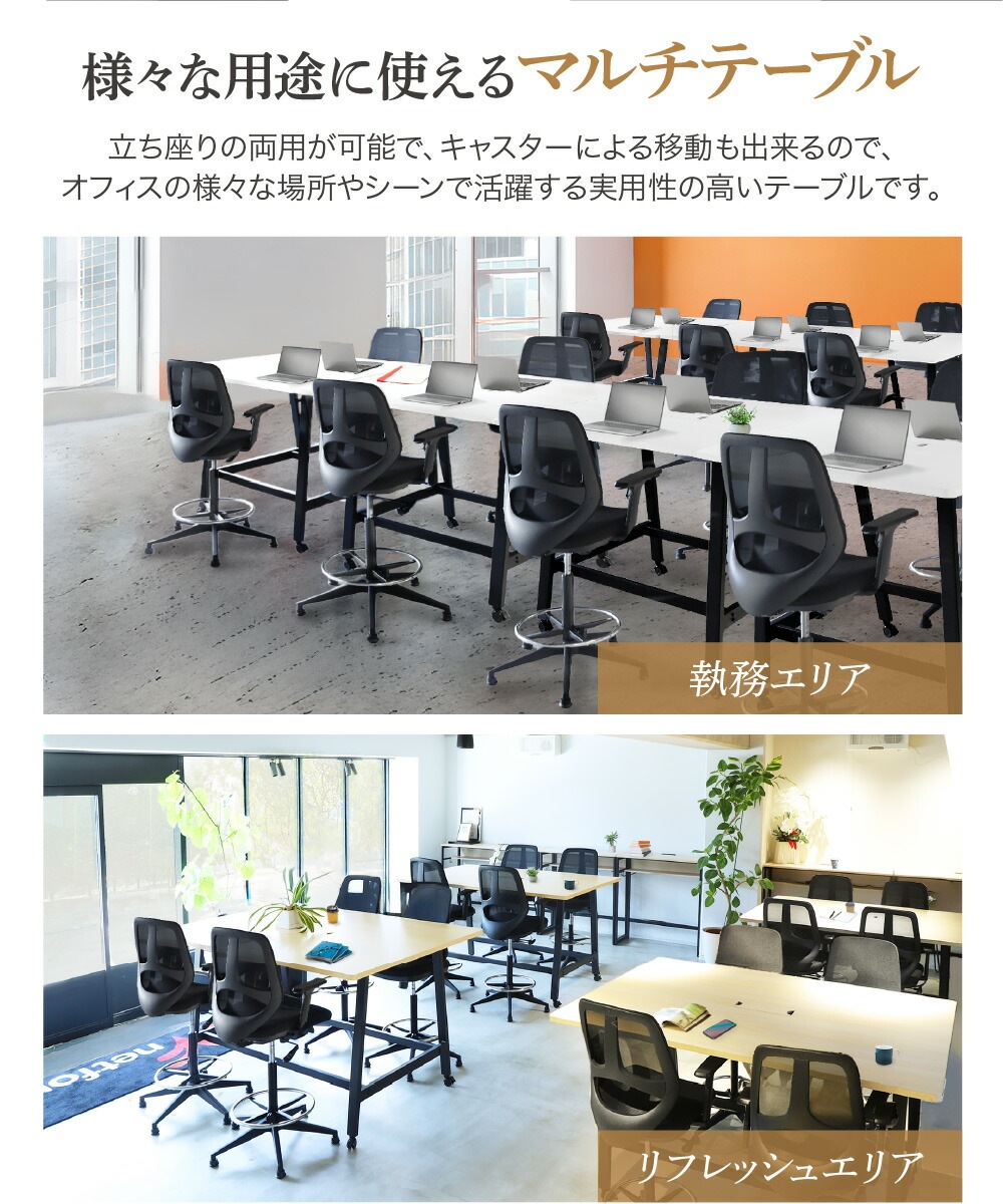 ハイテーブル キャスター付 幅1200mm 会議用テーブル 会議テーブル WHT 
