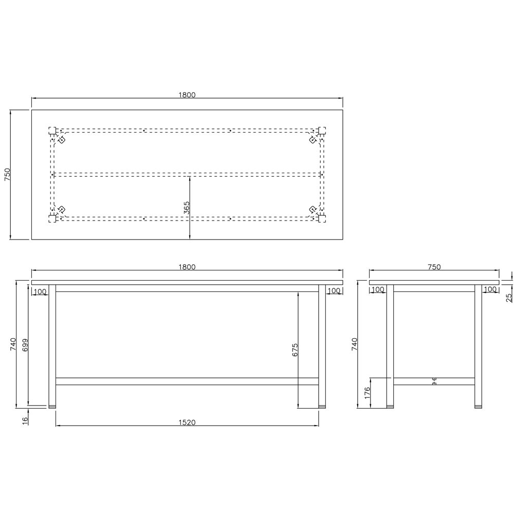 作業台 ワークテーブル 均等耐荷重300kg 幅1800×奥行750×高さ740mm 