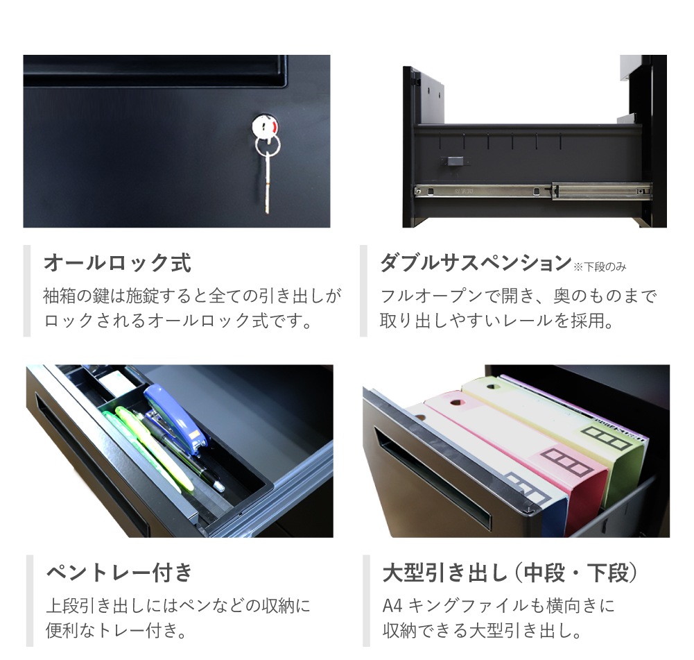 脇机 3段 幅400×奥行700mm ブラック×木目 デスクワゴン LD-WD3CB-SO