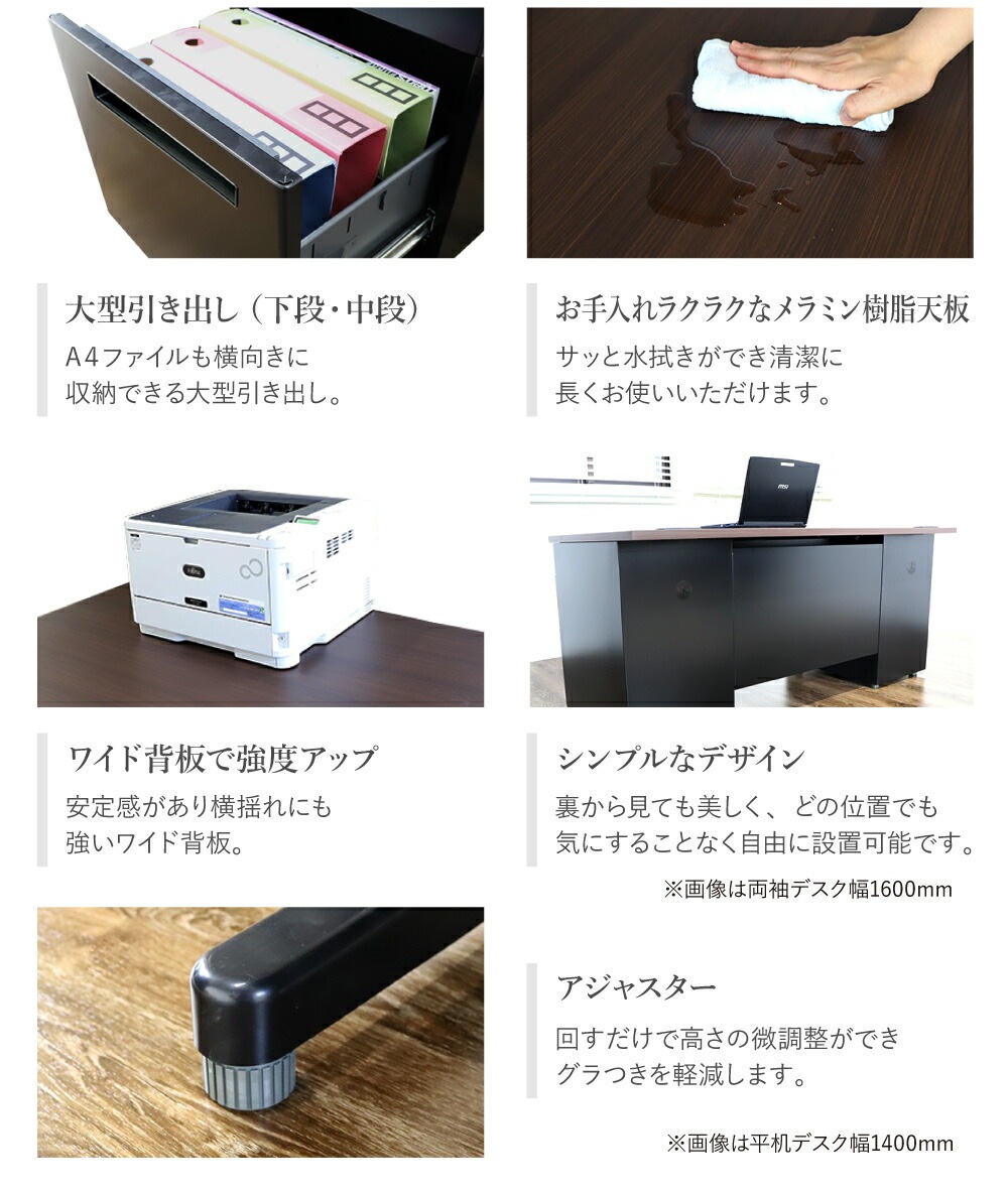 エグゼクティブデスク 両袖机 W1400 + チェアセット 役員用デスク 高