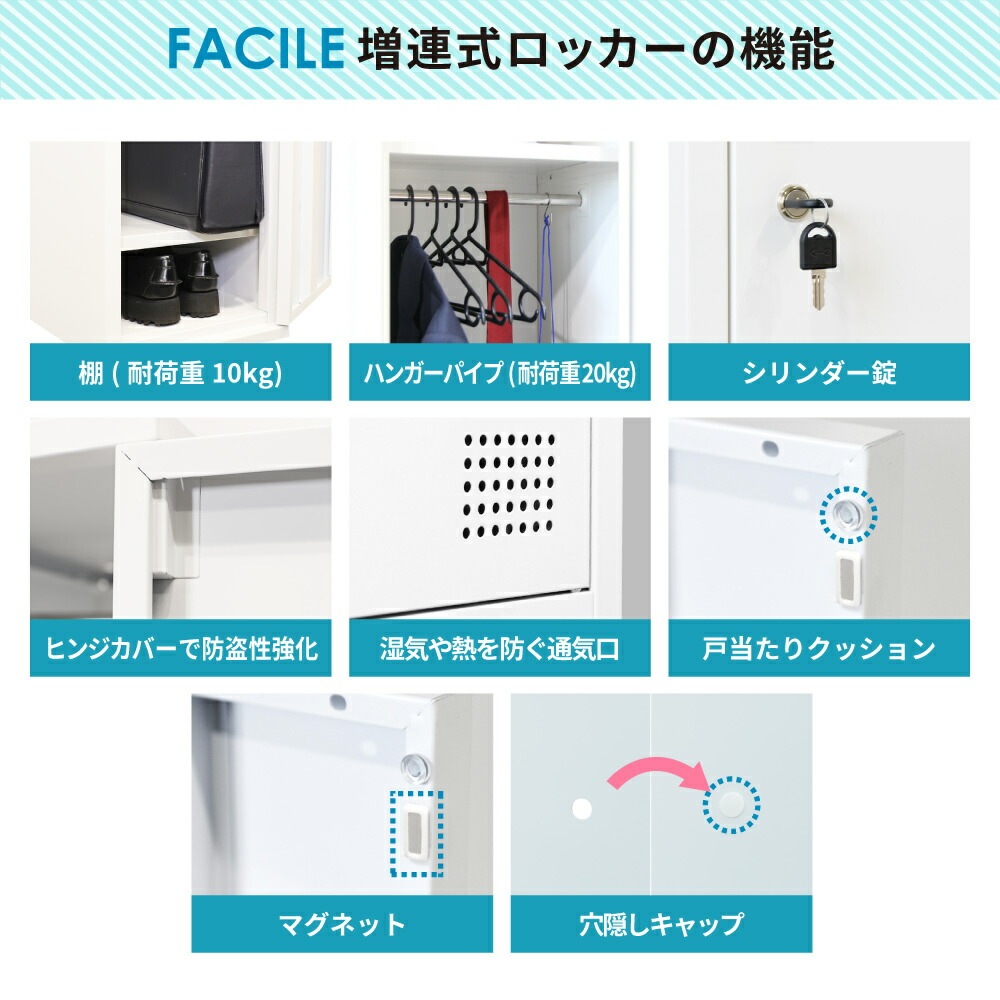 ロッカー 3人用 高さ1800mm シリンダー錠 増連 FAC-M3H（商品番号：fac 