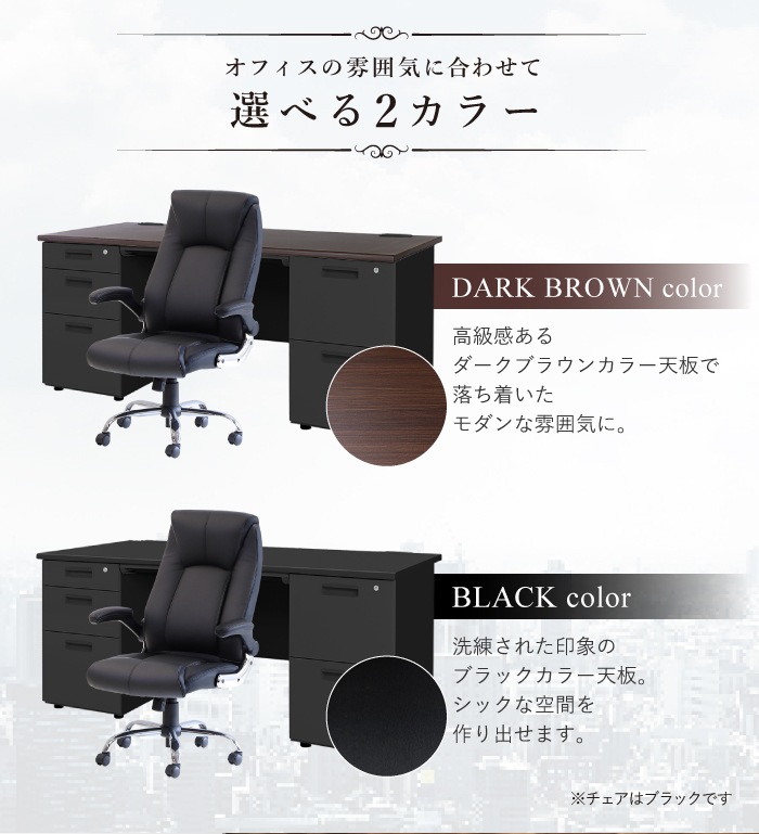 エグゼクティブデスク 両袖机 W1600 + チェアセット 役員用デスク 高