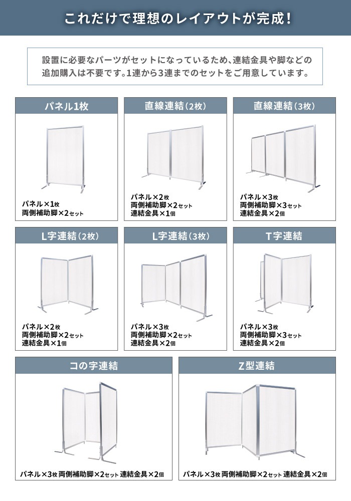 抗菌パーテーション 間仕切り 幅700×高さ1100mm 2連タイプ TFC-1107-2G