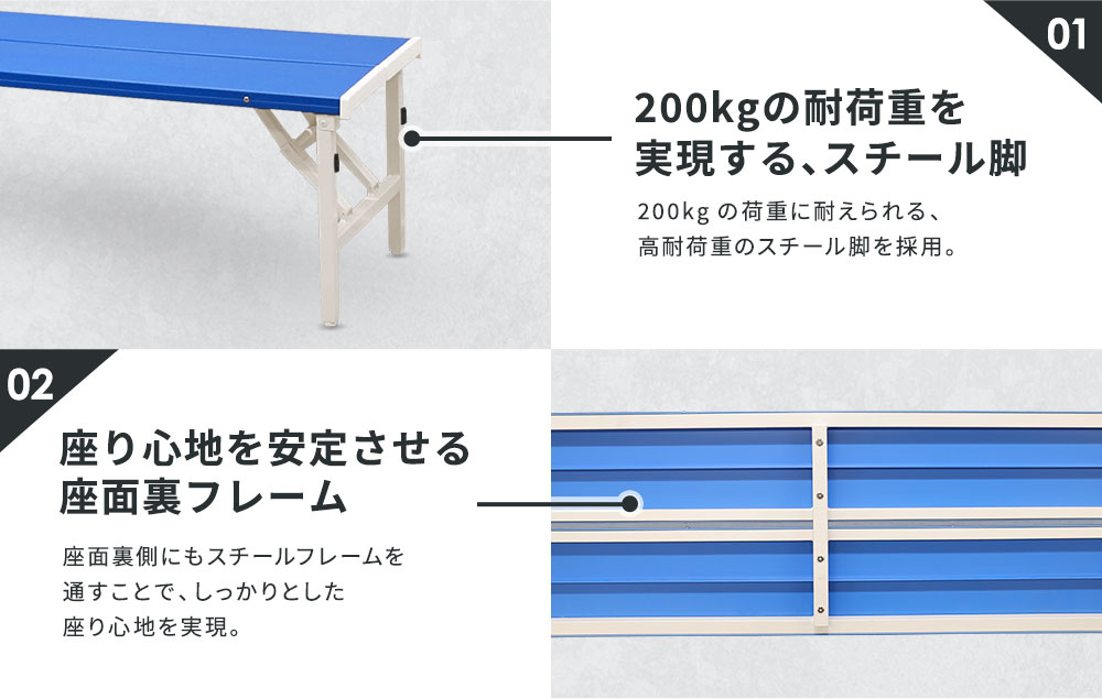 カラーベンチ 折りたたみ 背付き 幅1500mm 樹脂ベンチ OSBL-1540（商品