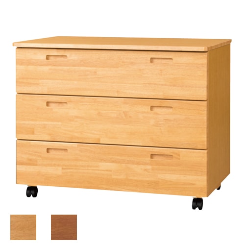 木製チェスト 3段 幅900×奥行580×高さ720mm キャスター付きチェスト