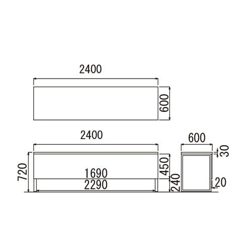 会議用テーブル 単体型 幅2400×奥行600×高さ720mm カウンターテーブル