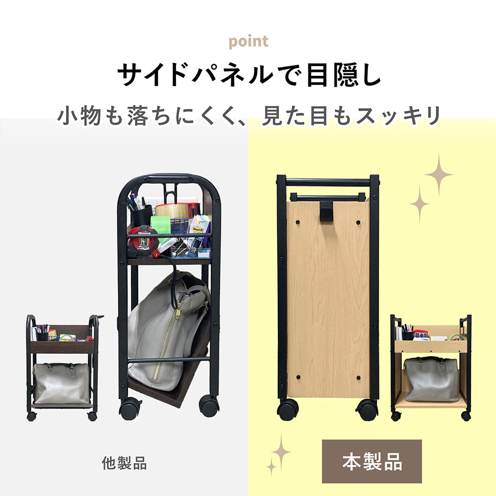 ファイルワゴン 2段 幅45×奥行25×高さ60cm キャスター付き サイド