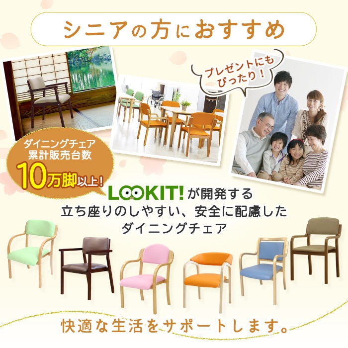 ダイニングチェア 介護椅子 肘付き 木製 レザー ANG-1H（商品