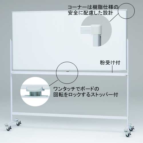 ホワイトボード 脚付 両面 横120×縦90cm 回転式 B2628（商品番号：tl