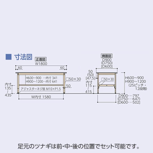 作業台 山金工業 ヤマテック 幅1800×奥行600×高さ900～1200mm スチール