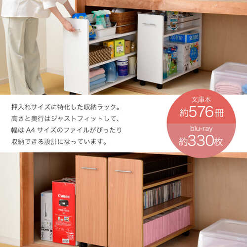 押し入れ収納 隙間収納 本棚 ワゴン 2個組 幅26.5奥行78.5 キャスター 押入れ ラック 収納 本棚 2個セット 幅26.5 奥行78 .5