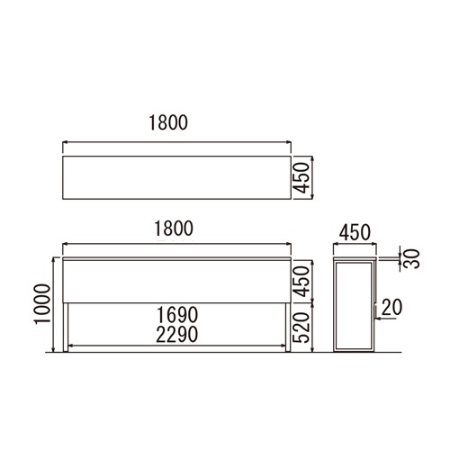 会議用テーブル 単体型 幅1800×奥行450×高さ1000mm カウンターテーブル
