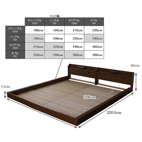 ロングフロアベッド シングル 幅105cm マットレス付 ベッド 268S-Long