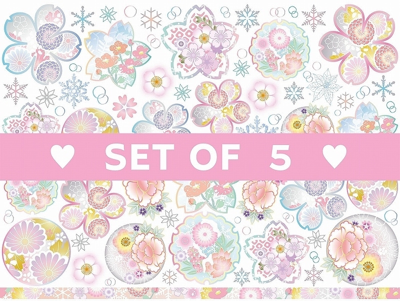 【5枚SET】和柄雪中花 (1枚あたり1500円)A4