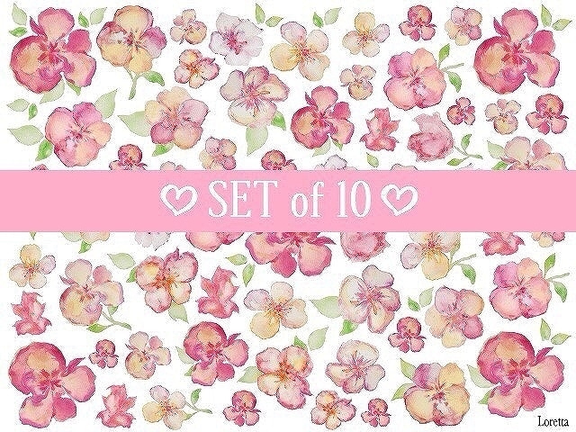 【10枚SET】ウォーターペイントフラワー＆リーフ(1枚あたり1300円)A4