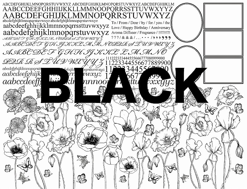ガラス用イニシャルアルファベットフラワーブラック A4
