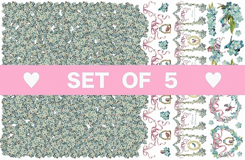 【5枚SET】ヴィンテージブルーフラワー(1枚あたり1900円)A3