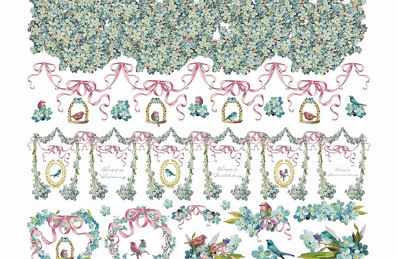 【5枚SET】ヴィンテージブルーフラワー(1枚あたり1900円)A3