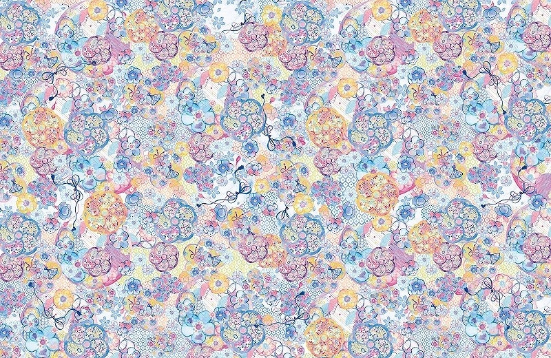 和柄花ちりめんブルー A3