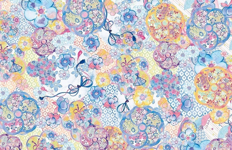 【10枚SET】和柄花ちりめんブルー (1枚あたり1800円)A3