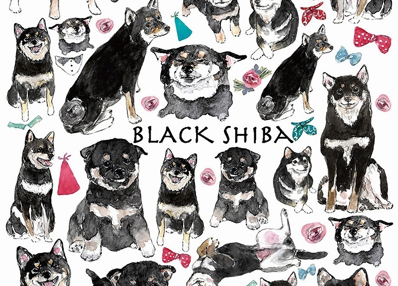 ガラス用黒柴犬 はがきサイズ