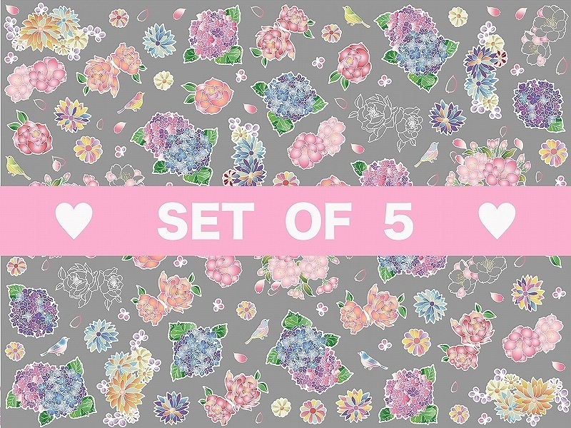 【5枚SET】ガラス用和柄あじさい (1枚あたり1500円)A4