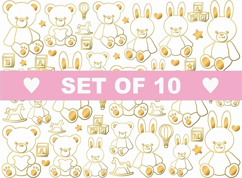 【10枚SET】テディ―ベア&バニーゴールド (1枚あたり1300円)A4