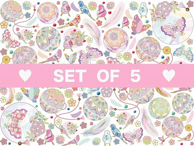5枚SET】和柄手毬花蝶鳥 (1枚あたり1500円)A4 | Loretta design