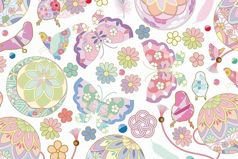 5枚SET】和柄手毬花蝶鳥 (1枚あたり1500円)A4 | Loretta design