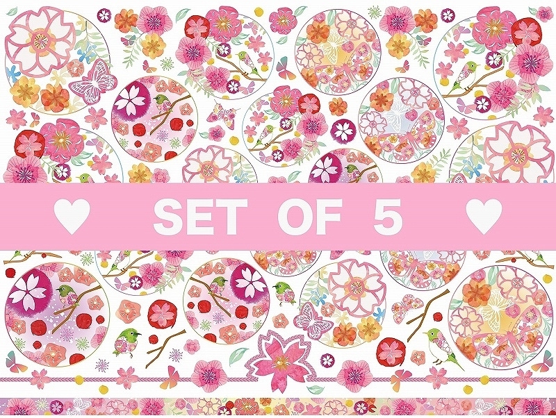 【5枚SET】和柄ハンコ鳥(1枚あたり1500円)A4