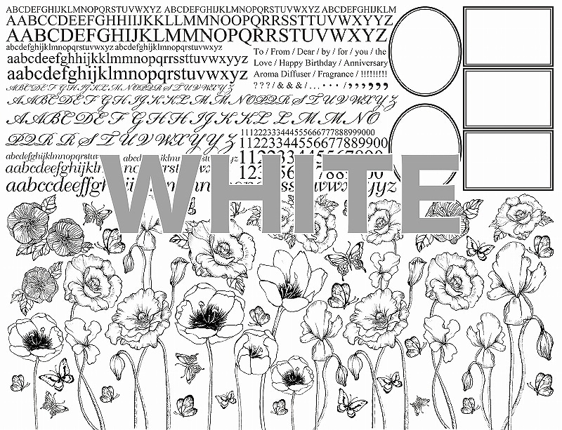 ガラス用イニシャルアルファベットフラワーホワイト A4