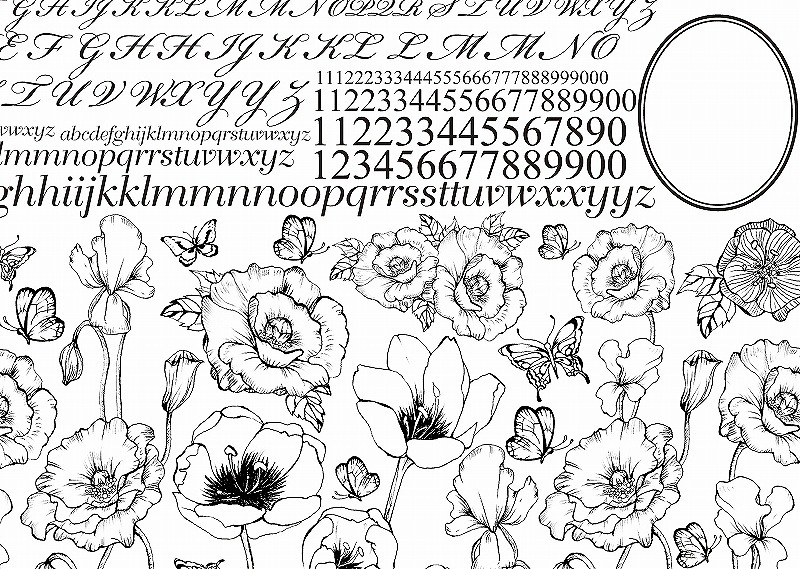 【5枚SET】ガラス用イニシャルアルファベットフラワーホワイト(1枚あたり850円)A4