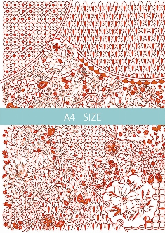 CUT赤絵和柄紋 A4