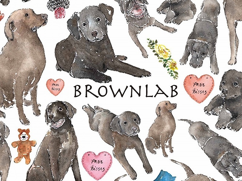 ガラス用ブラウン＆ブラック ラブラドール はがきサイズ