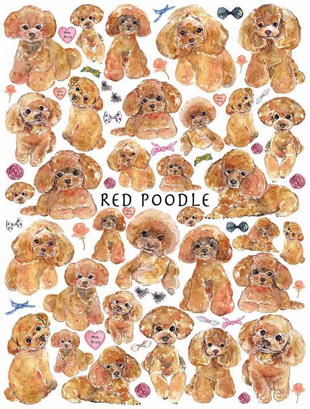 ガラス用トイプードルレッドはがきサイズ