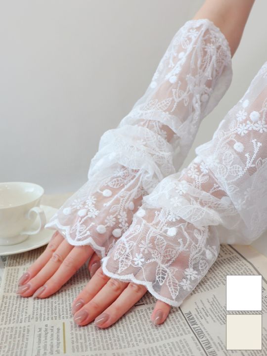 刺繍レースアームドレス