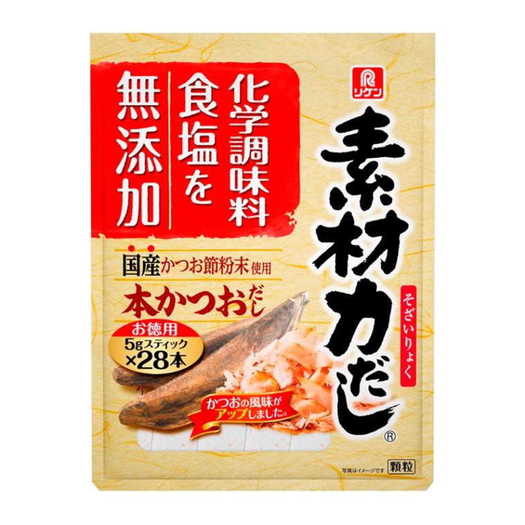 [5個]理研ビタミン 食塩無添加 素材力だし 本かつお お徳用　140g　賞味期限2025.02.08