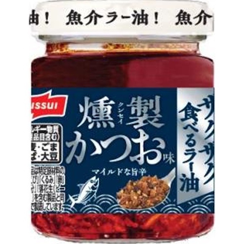 [3個]ニッスイ ザクザク食べるラー油 燻製かつお味　80g　賞味期限2026.01.30