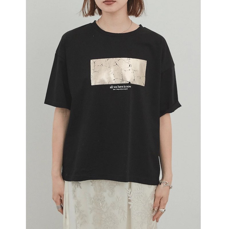 vingtrois レディース ドライタッチコットン　クラッシュ箔プリントT (09 ブラック)　　