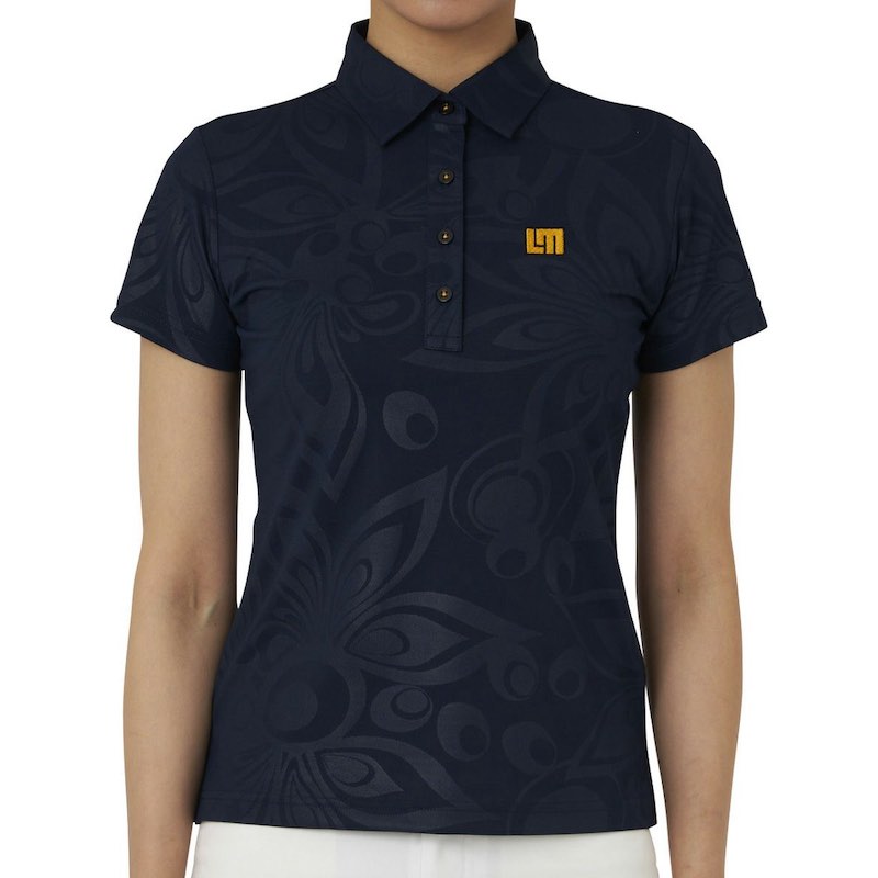 サイズ：S　LOUDMOUTH レディース 半袖ポロシャツ エンボス ネイビー 吸汗速乾 UV（997）　　