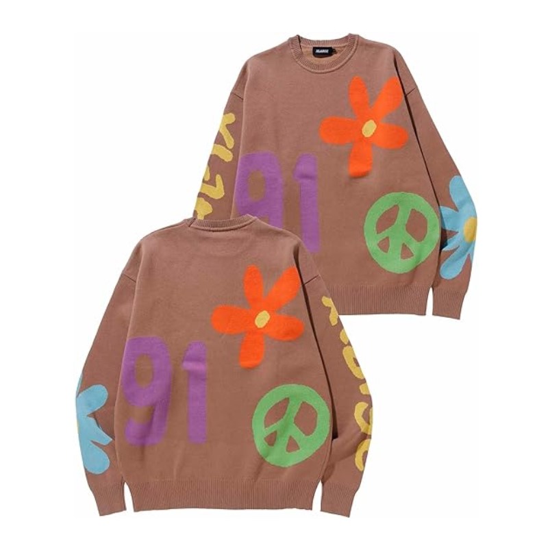 Lサイズ X-LARGE メンズ PEACE JACQUARD KNIT CREWNECK TOP 101233015002  BROWN　　