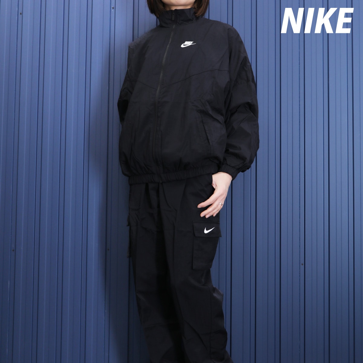 ナイキ ウインドブレーカー 上下 セットアップ レディース 裏メッシュ カーゴパンツ BLK NIKE DM6186 SALE セール 優良配送