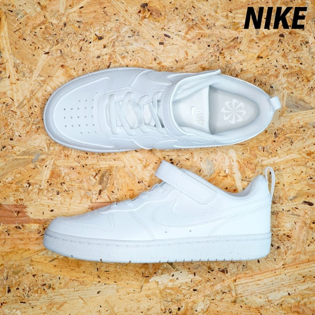 ナイキ ジュニア コート ボロー LOW リクラフト シューズ NIKE カジュアル 通学 ハイカット ベルクロ 面ファスナー マジックテープ DV5457106 WHT